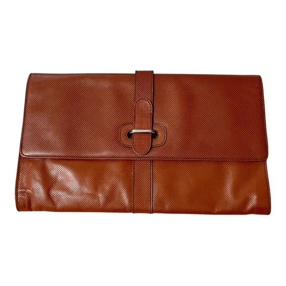 Bottega Veneta Envelope Clutch Handbag Cognac Brown Leather Vintage 80s 12.5 X 7 - Picture 1 of 12